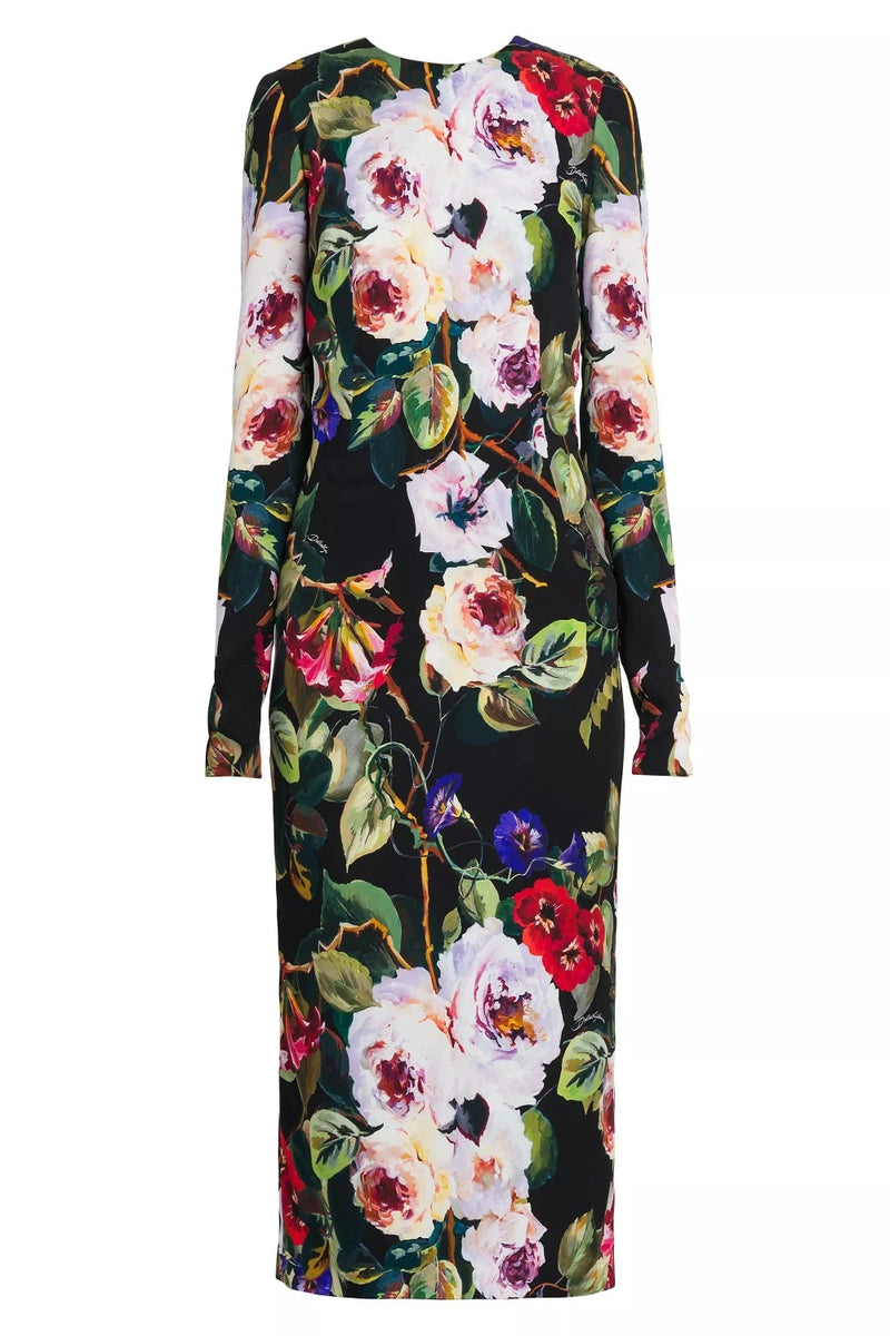 Long Sleeve Black Floral Dress