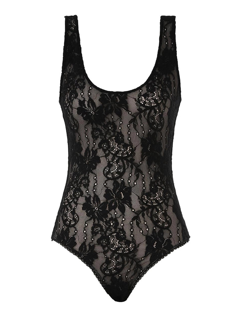 Lace Scoop Neck Bodysuit Black