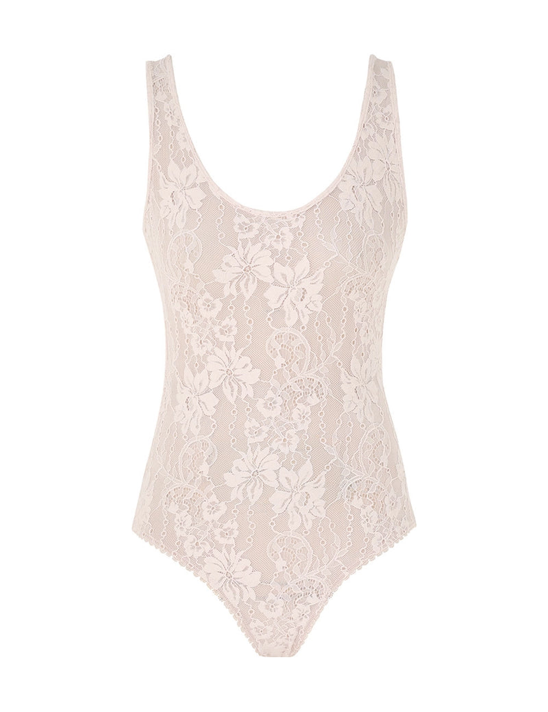 Lace Scoop Neck Bodysuit Pale Pink