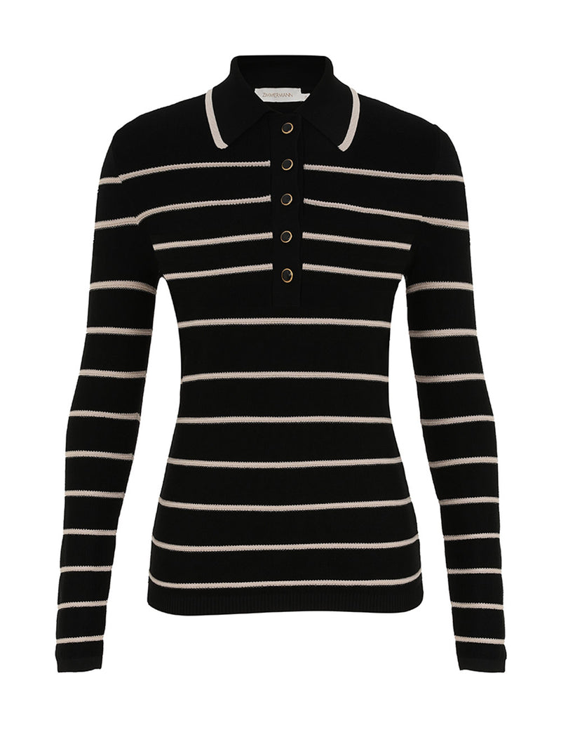 Crush Stripe Long Sleeve Polo Top