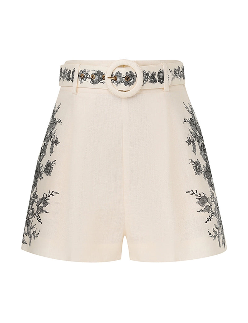 Flat Front Short Cream Floral