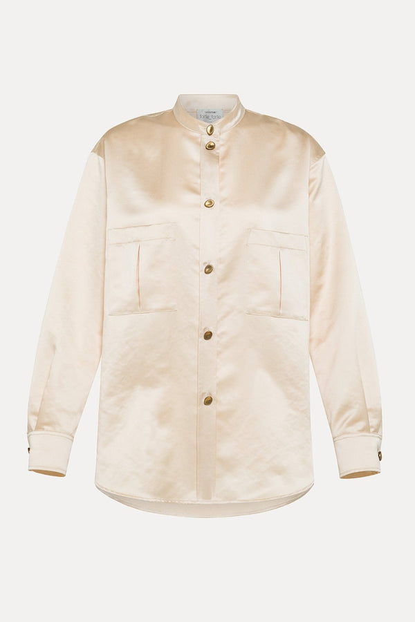 Contemporary Duchesse Collar Shirt Metal Buttons Ivory (Final Sale)