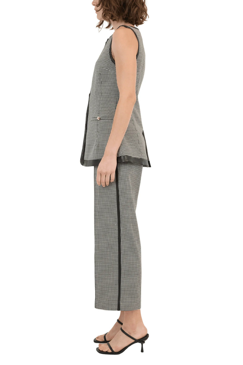 Miki Cropped Button Hem Pant Black-White-Check