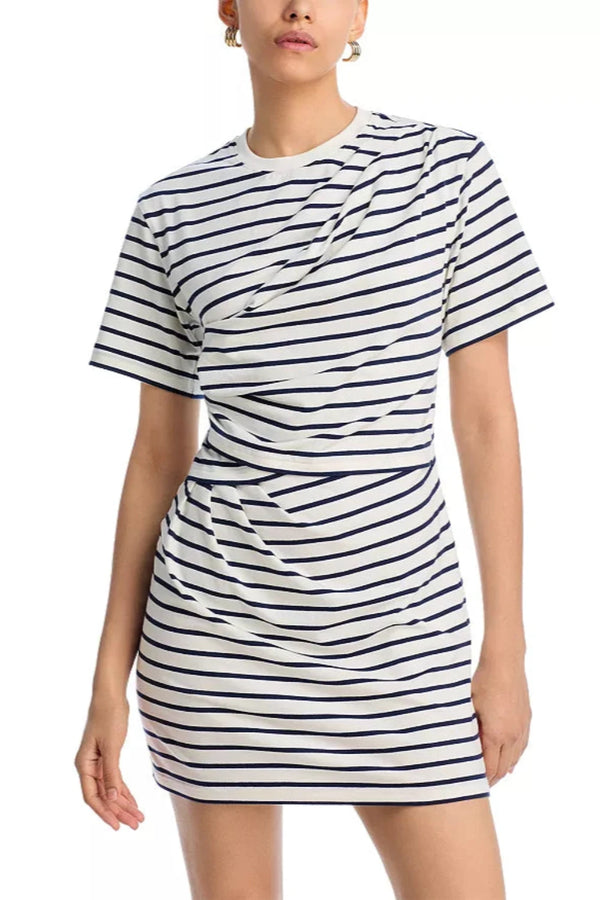 Zeus SS Draped T-Shirt Dress Midnight Stripe