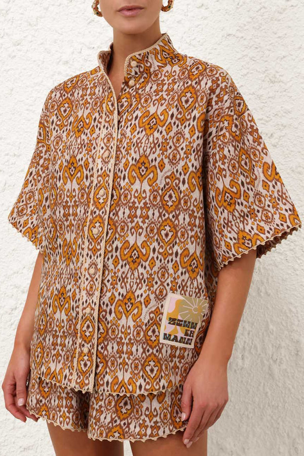 Wylie Relaxed Shirt Orange Ikat