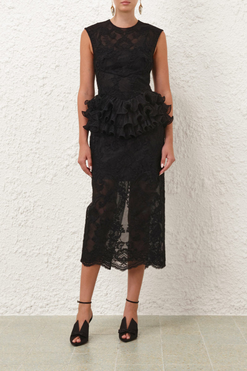 Crush Lace Frill Midi Dress