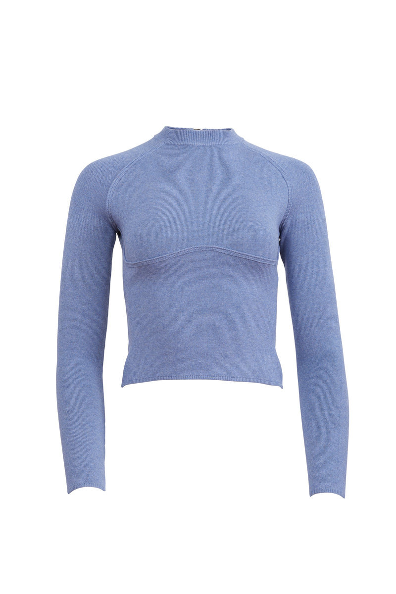 Knit Underbust Long Sleeve Top Charcoal Blue