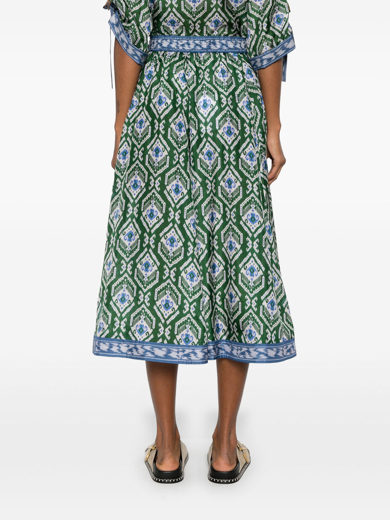 Wylie Swing Skirt Green-Blue Ikat