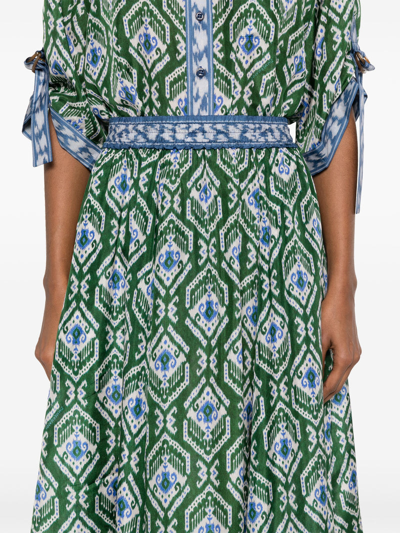 Wylie Swing Skirt Green-Blue Ikat