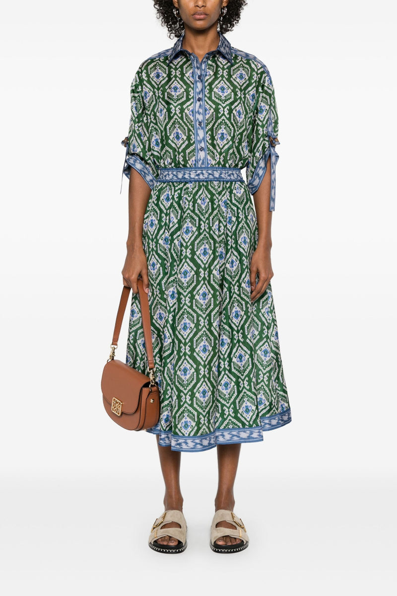 Wylie Swing Skirt Green-Blue Ikat