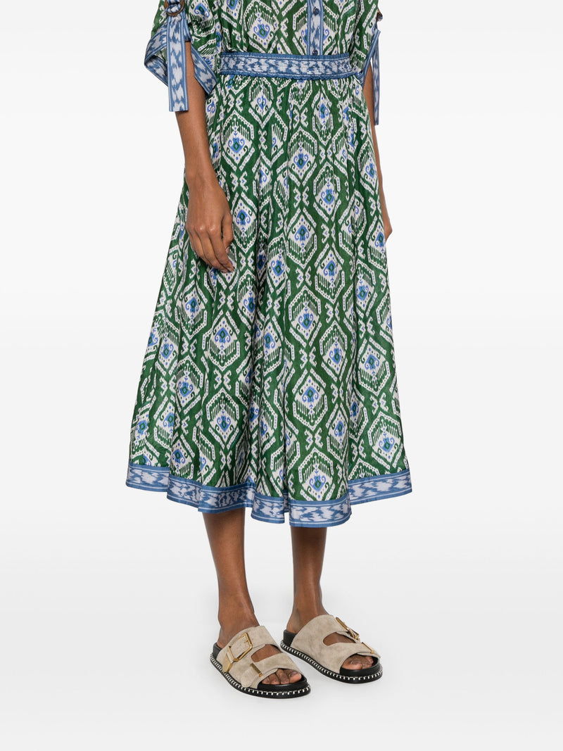 Wylie Swing Skirt Green-Blue Ikat