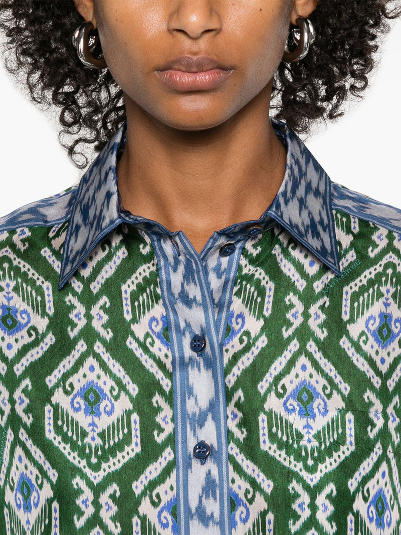 Wylie Relaxed Shirt Green-Blue Ikat