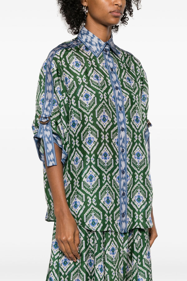 Wylie Relaxed Shirt Green-Blue Ikat