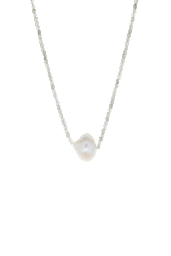 3398N-GP/LAB Semi Precious Stone Necklace with Horizontal Pearl