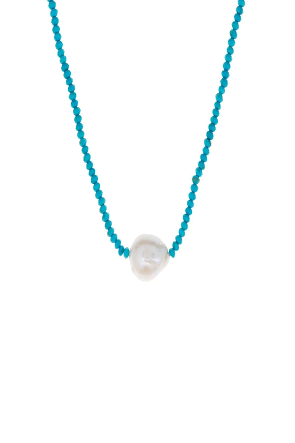 3398N-GP/TURQ Semi Precious Stone Necklace with Horizontal Pearl