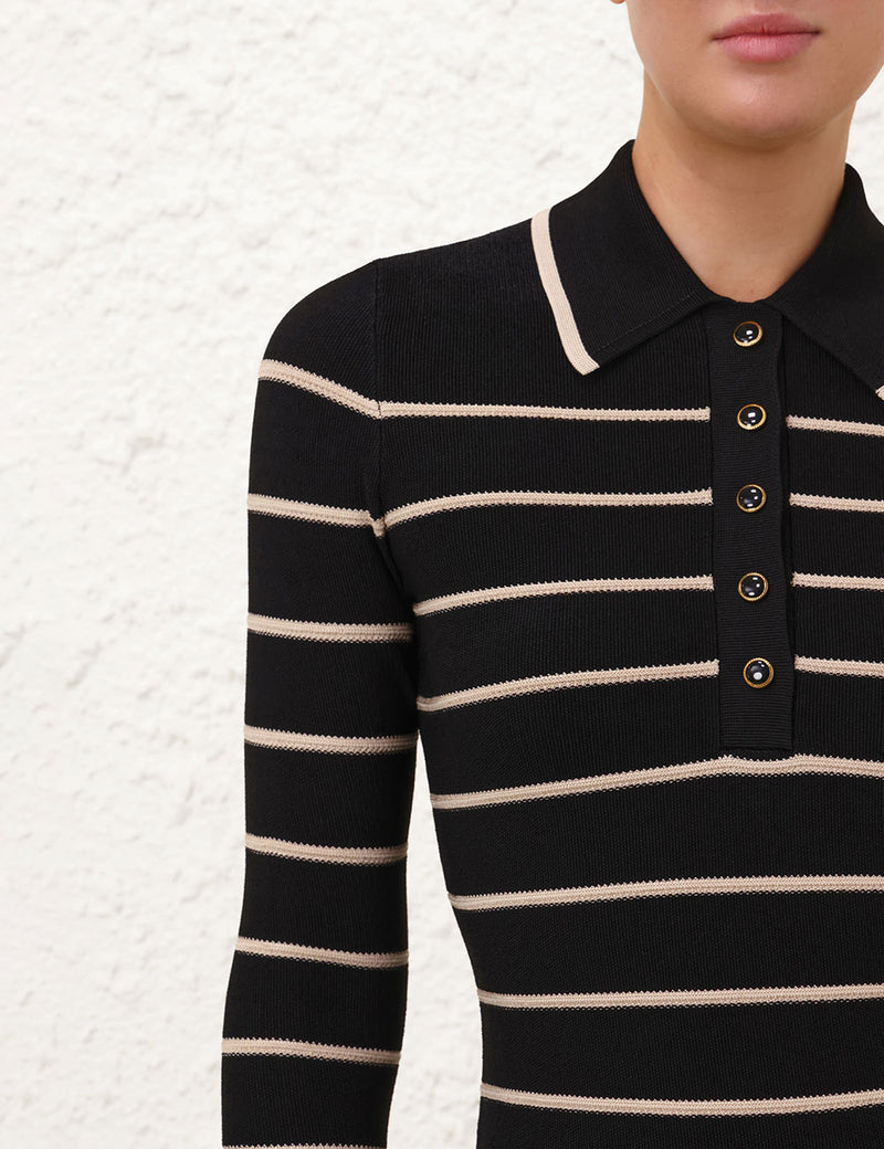 Crush Stripe Long Sleeve Polo Top