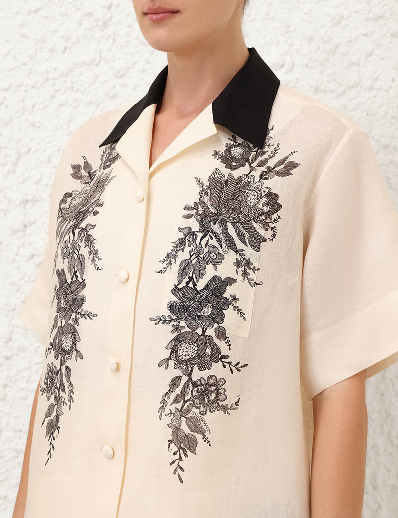 Short Sleeve Shirt Cream Floral