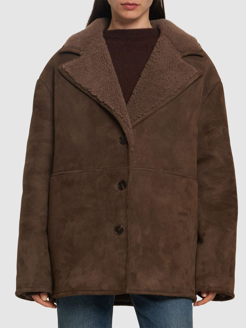 Cirebo Suede Shearling Coat Taupe