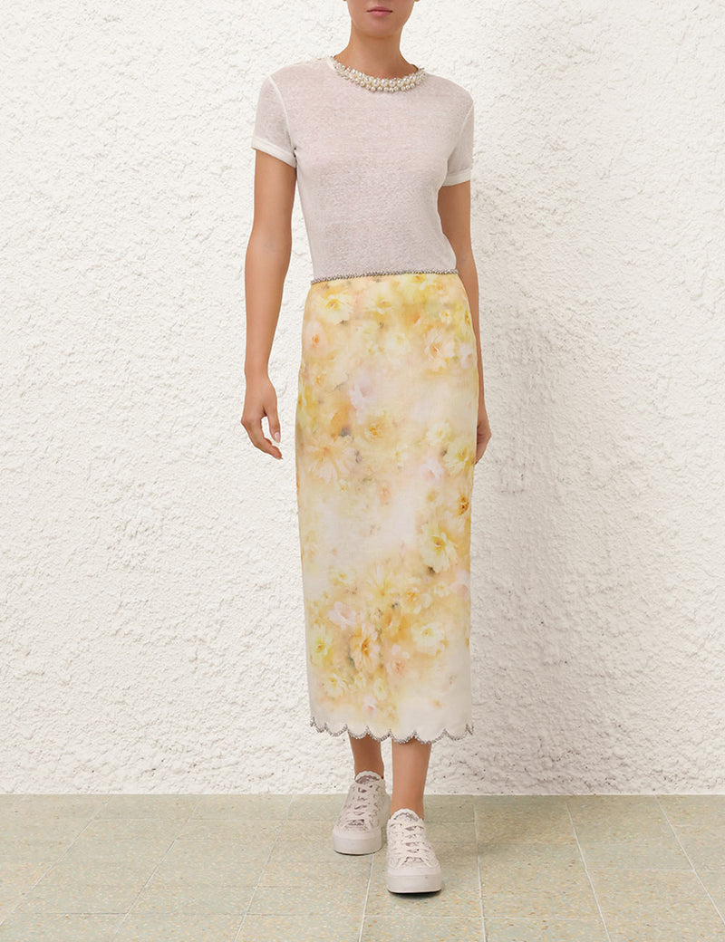 Crush Scalloped Midi Skirt