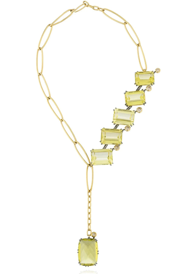 925 Silver Necklace 14KT Yellow Gold plated with Lemon Quartz & Cognac Diamonds