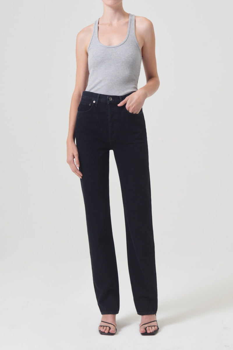 90's Pinch Waist Long High Rise Straight Crushed