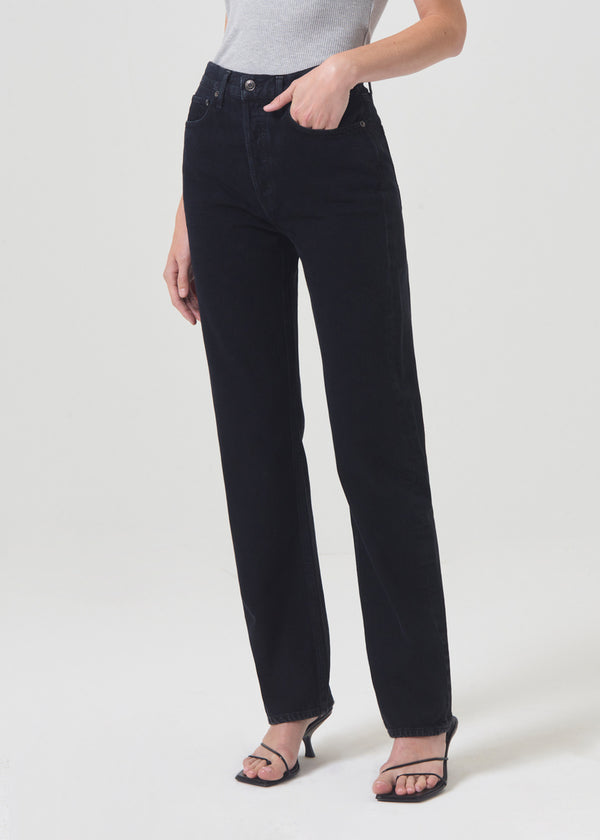 90's Pinch Waist Long High Rise Straight Crushed