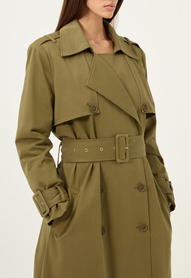 Cargo Trench Coat Army Green