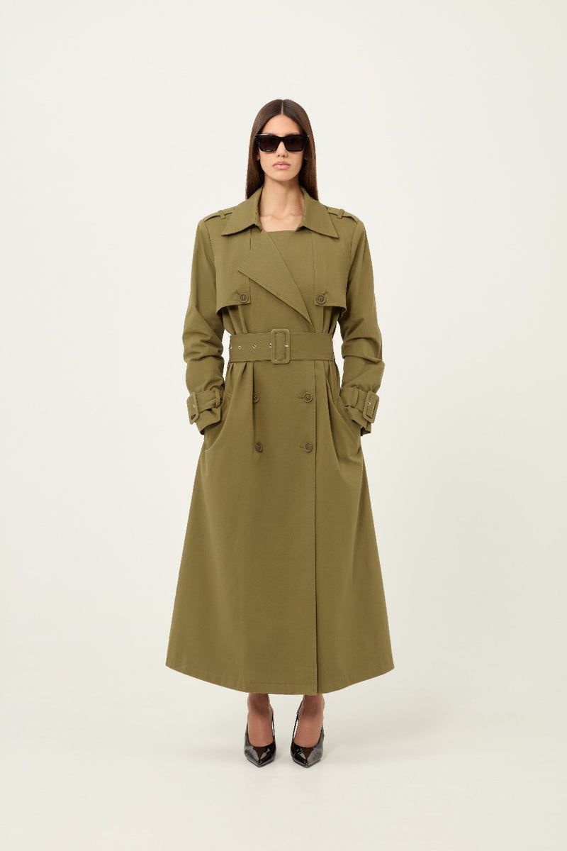 Cargo Trench Coat Army Green