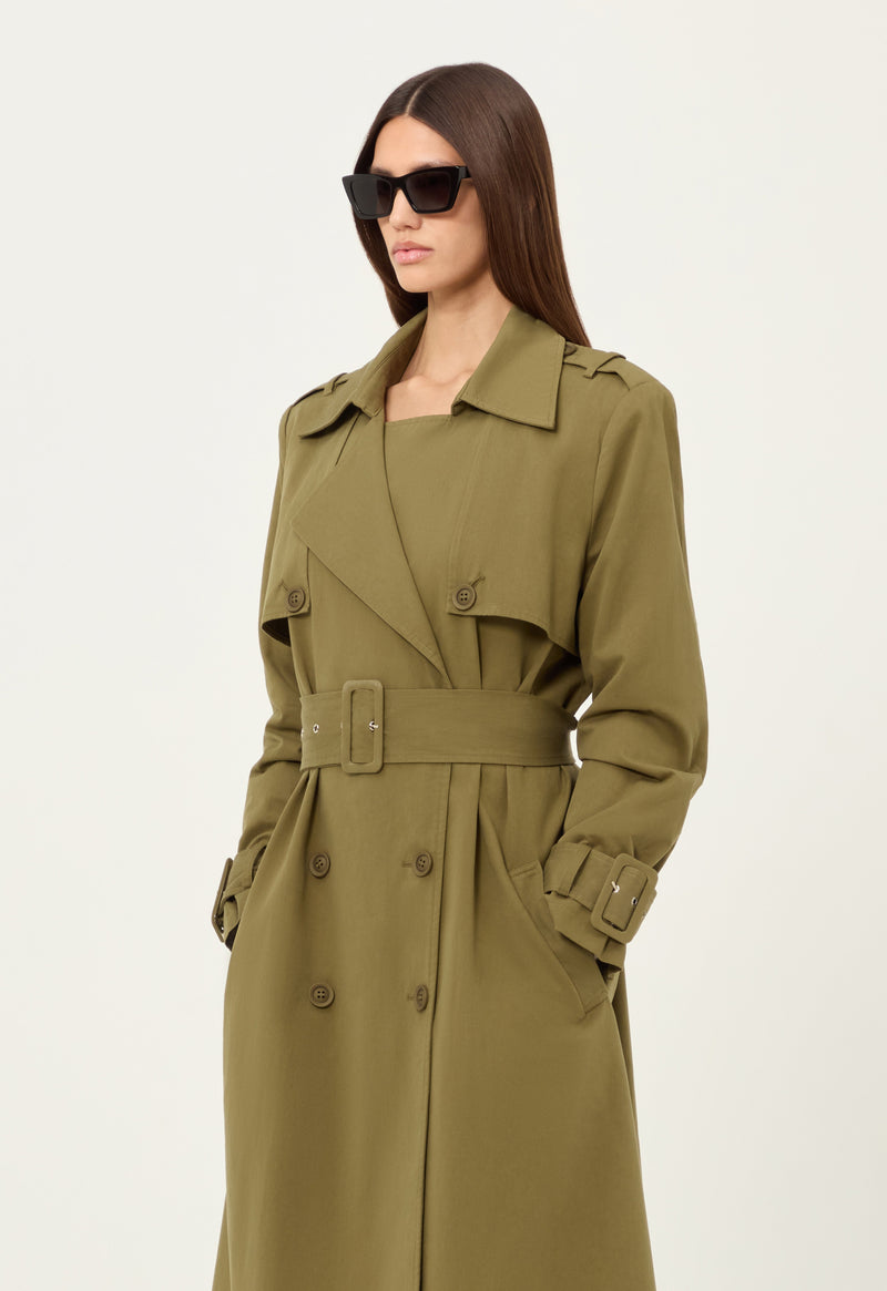 Cargo Trench Coat Army Green