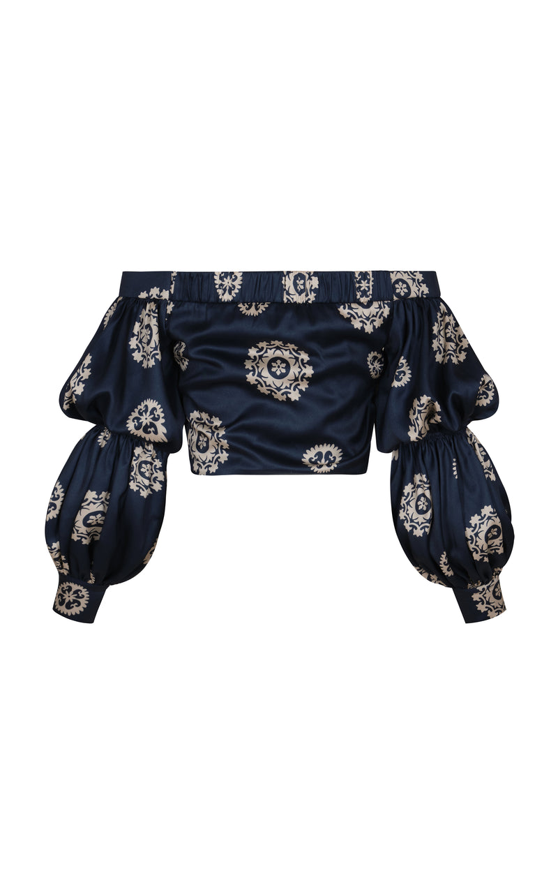 Zinu Cropped Blouse Navy Dots