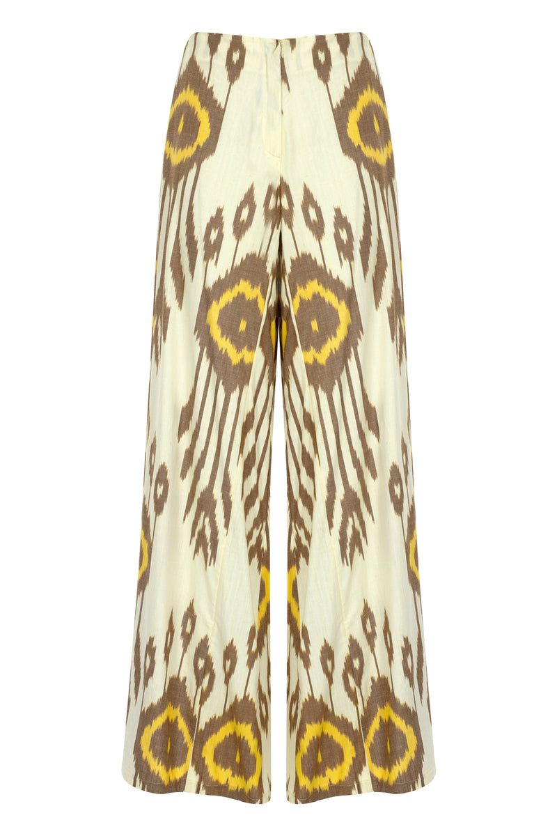 Palazzo Pant Side Slit Brown-Yellow Ethnic (Final Sale)