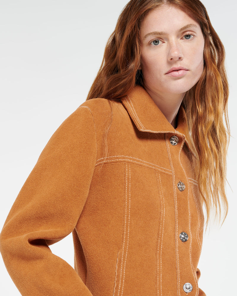 Suede-Effect Jacket in Cashmere and Cotton