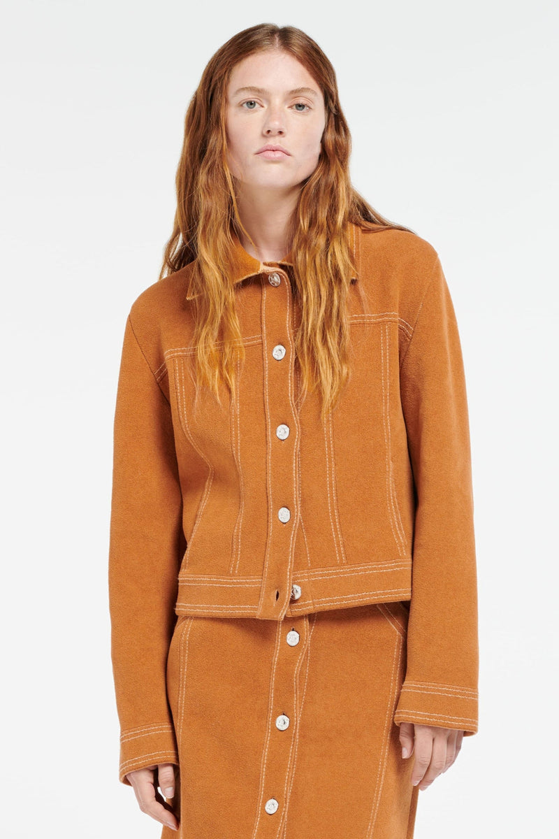 Suede-Effect Jacket in Cashmere and Cotton