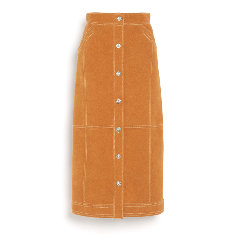 Suede-Effect Long Skirt in Cashmere and Cotton