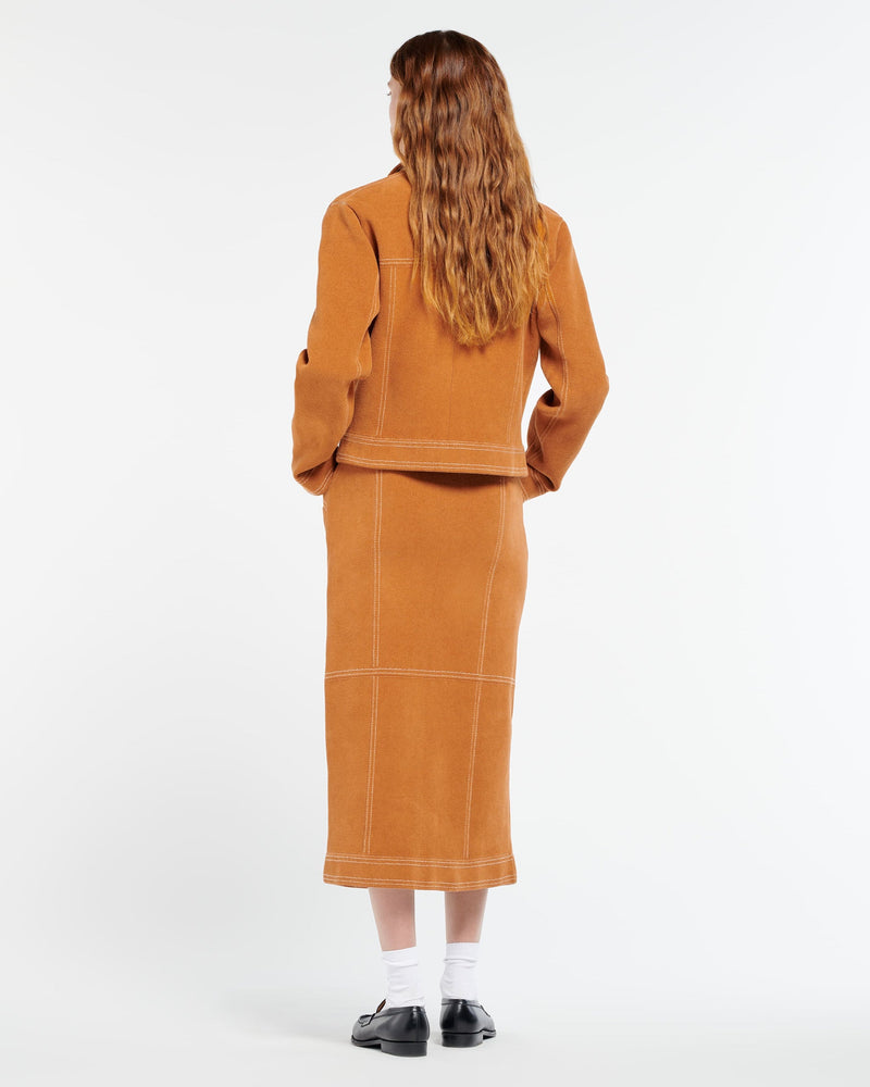 Suede-Effect Long Skirt in Cashmere and Cotton