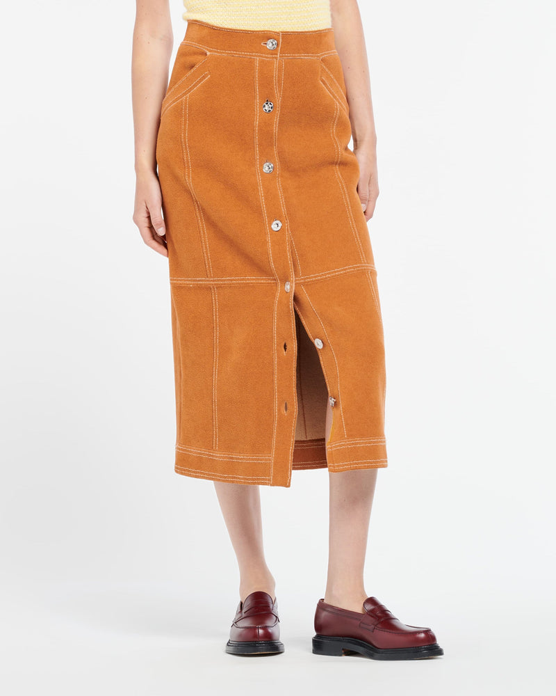 Suede-Effect Long Skirt in Cashmere and Cotton