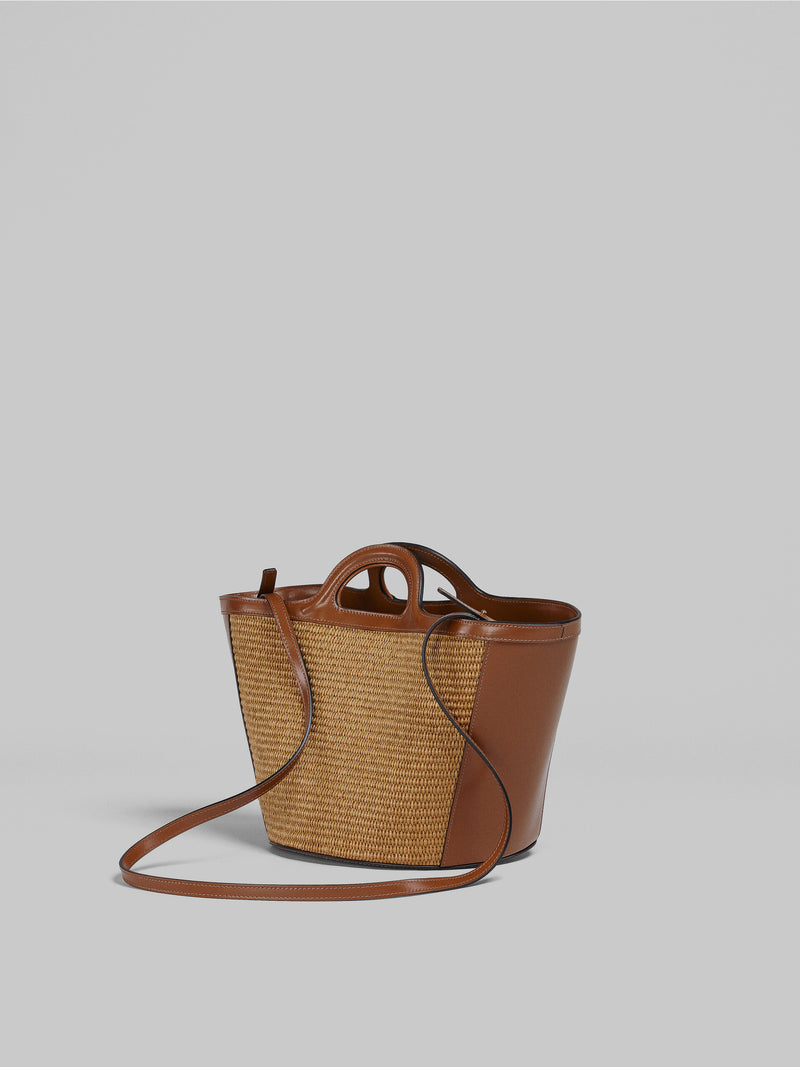 Tropicalia Small Bag in brown leather and raffia-effect fabric