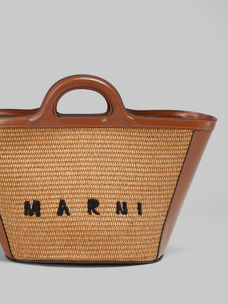 Tropicalia Small Bag in brown leather and raffia-effect fabric