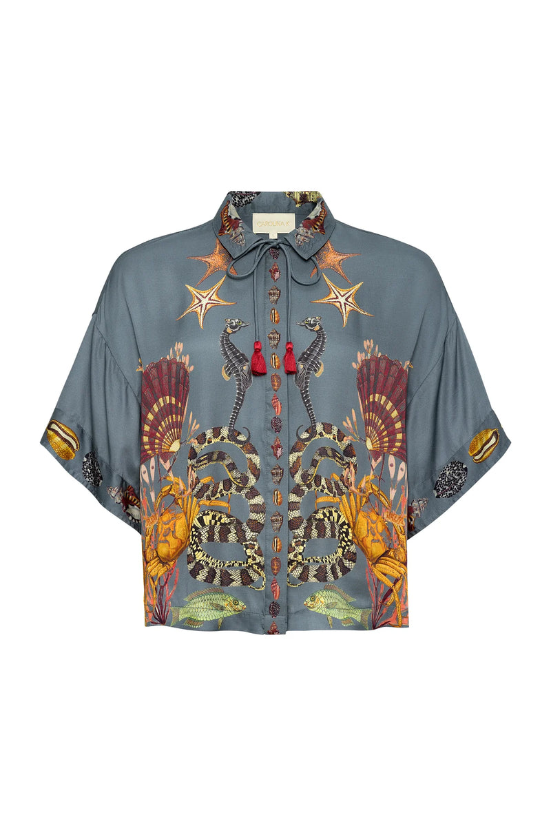 Kimono Top Gray Coral Reef