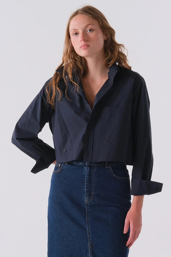 The Shorty Shirt Paper Cotton Solids Navy Blue