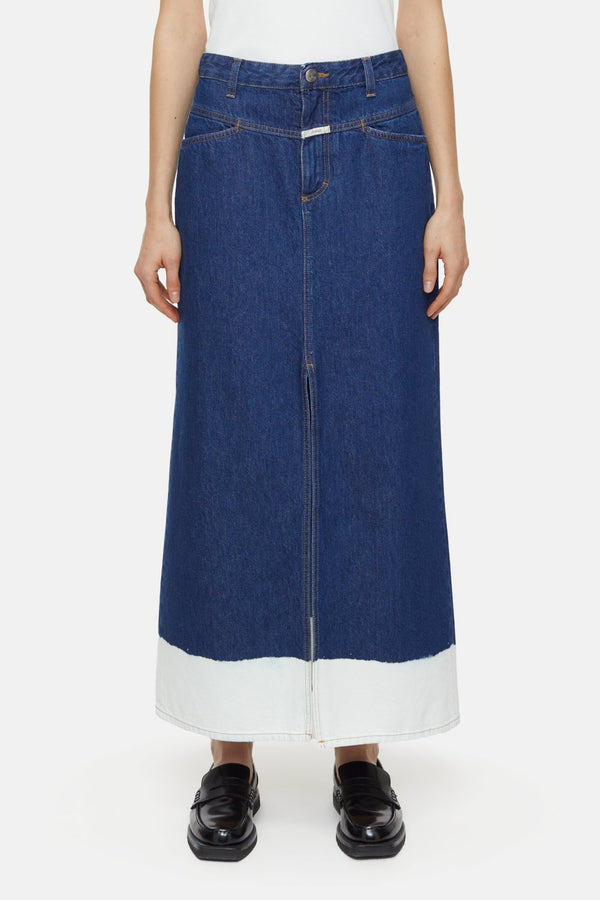 Long X-Pocket Denim Skirt Mid Blue