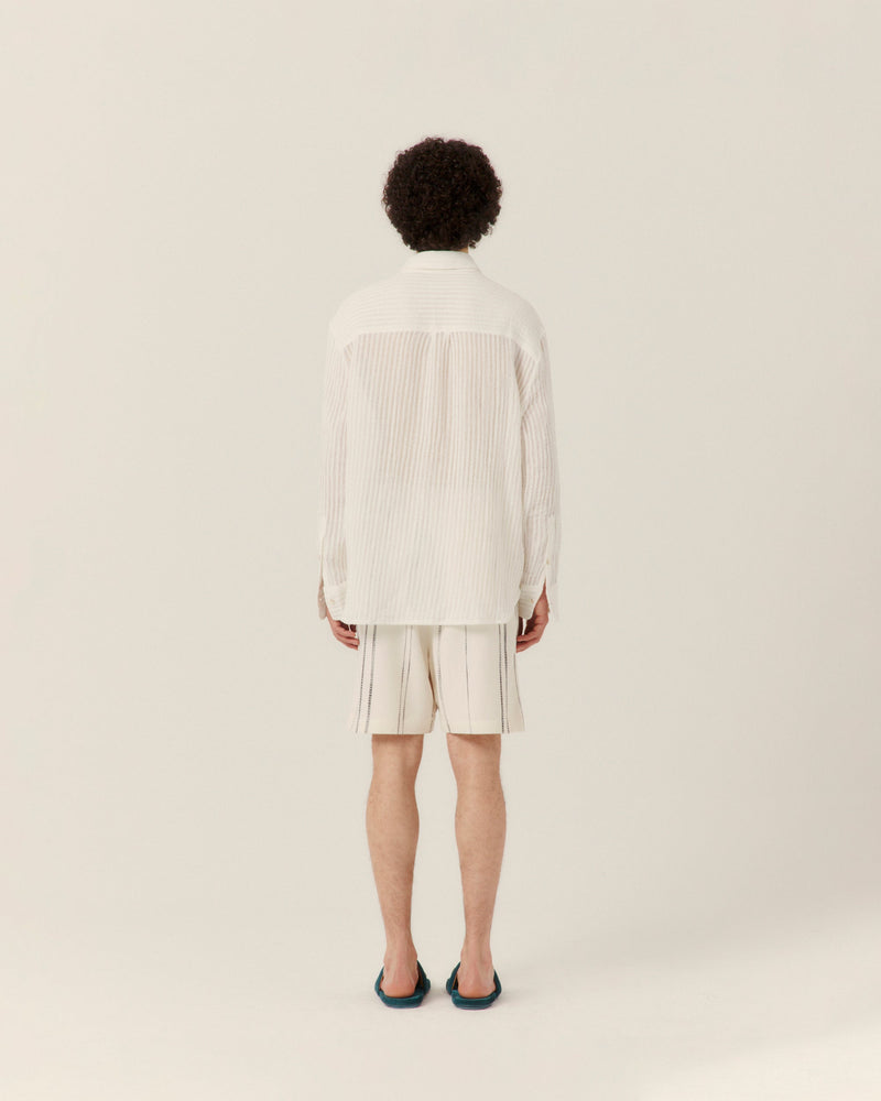 Sheer Stripe Linen Woven Shirt White