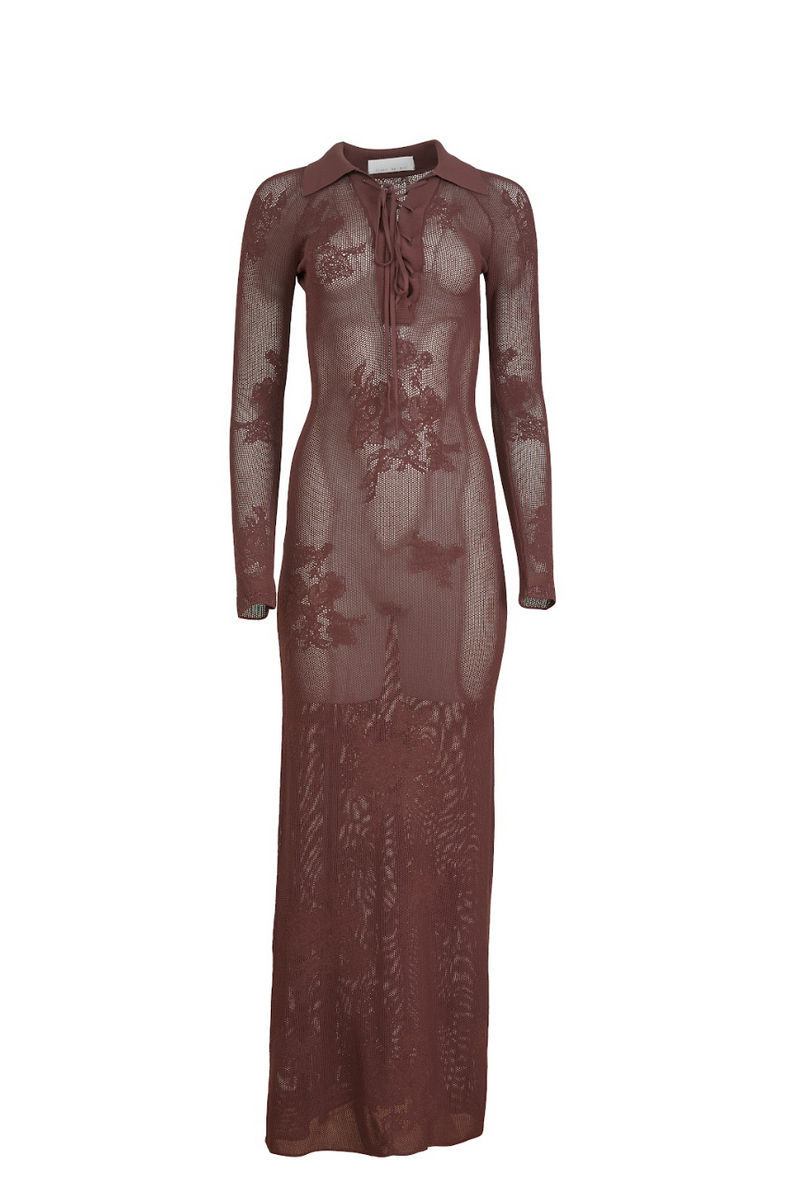 Lace Pointelle Maxi Dress Cognac