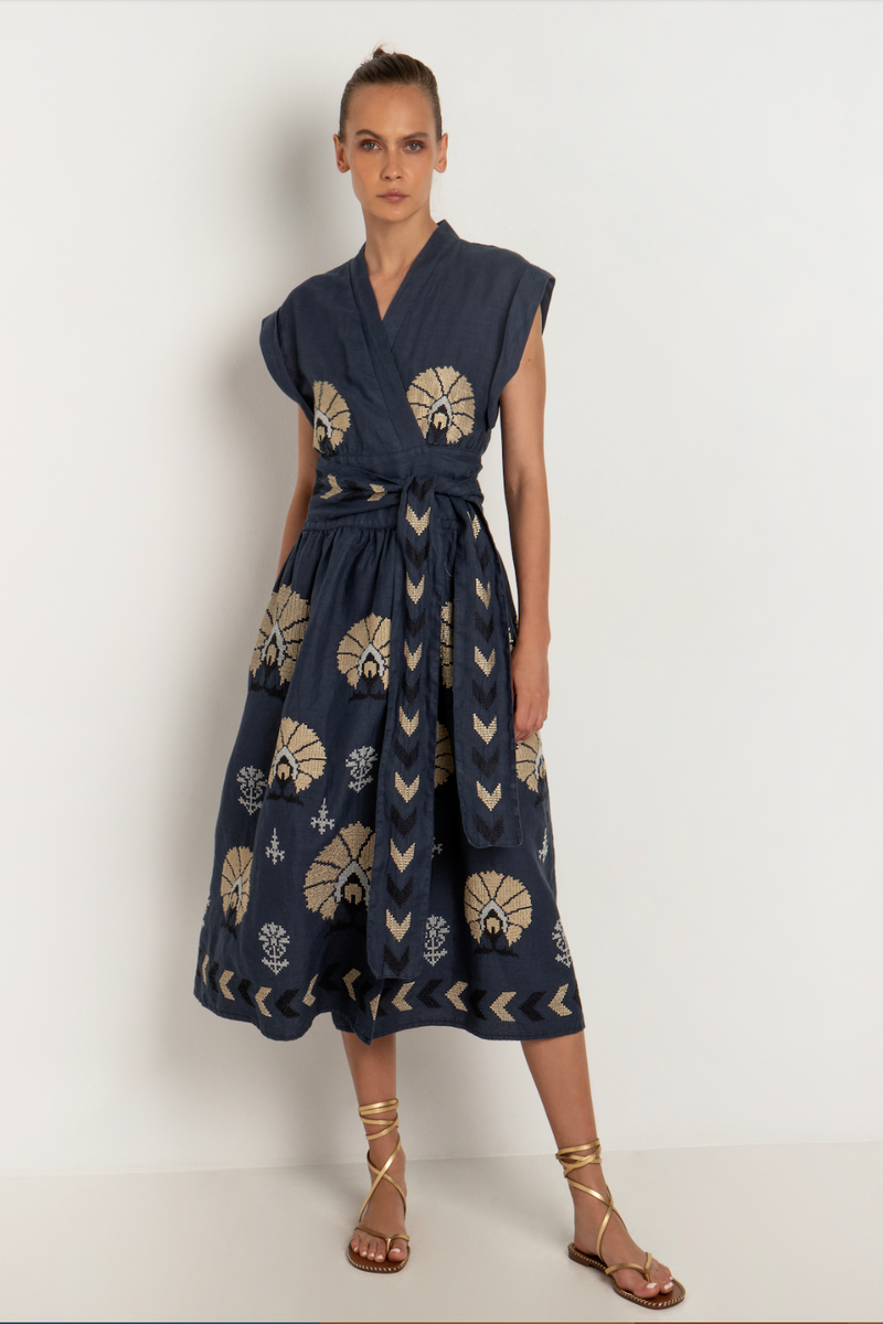 S24K-230583 Mini Peacock Wrap Dress