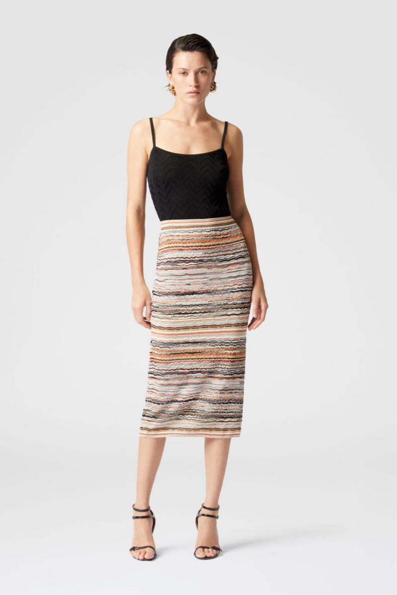 Midi skirt in lamé embossed viscose with wave pattern