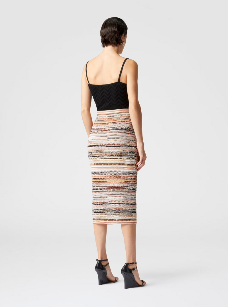 Midi skirt in lamé embossed viscose with wave pattern