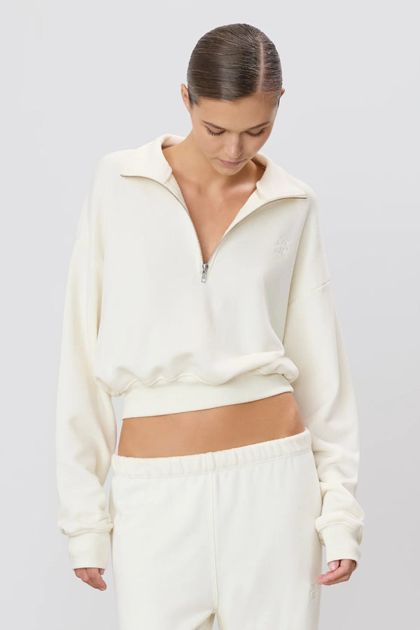 Cropped Half-Zip Sweatshirt Cream