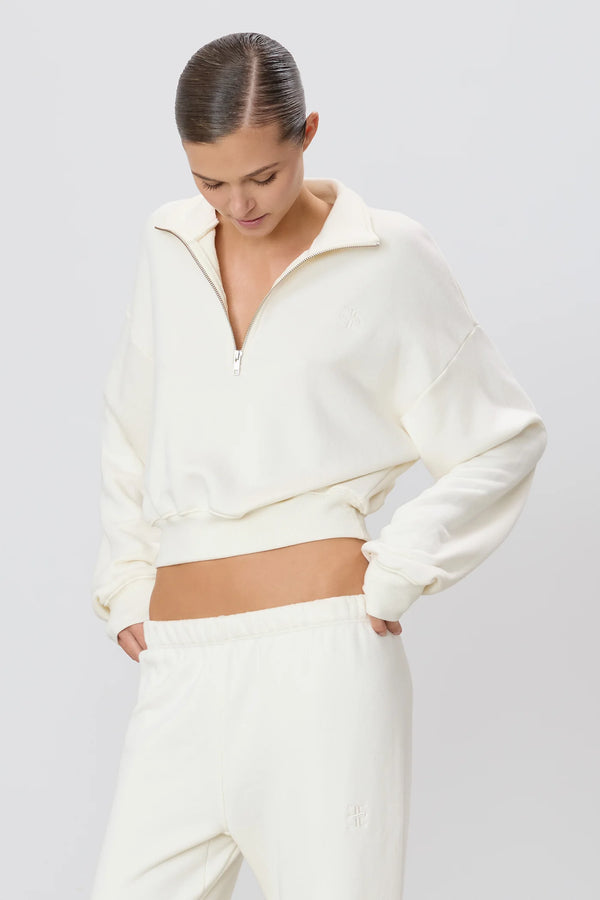 Cropped Half-Zip Sweatshirt Cream