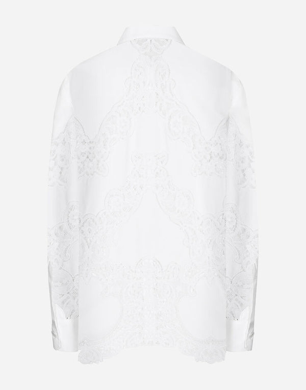 Cotton Shirt with Floral Openwork Embroidery