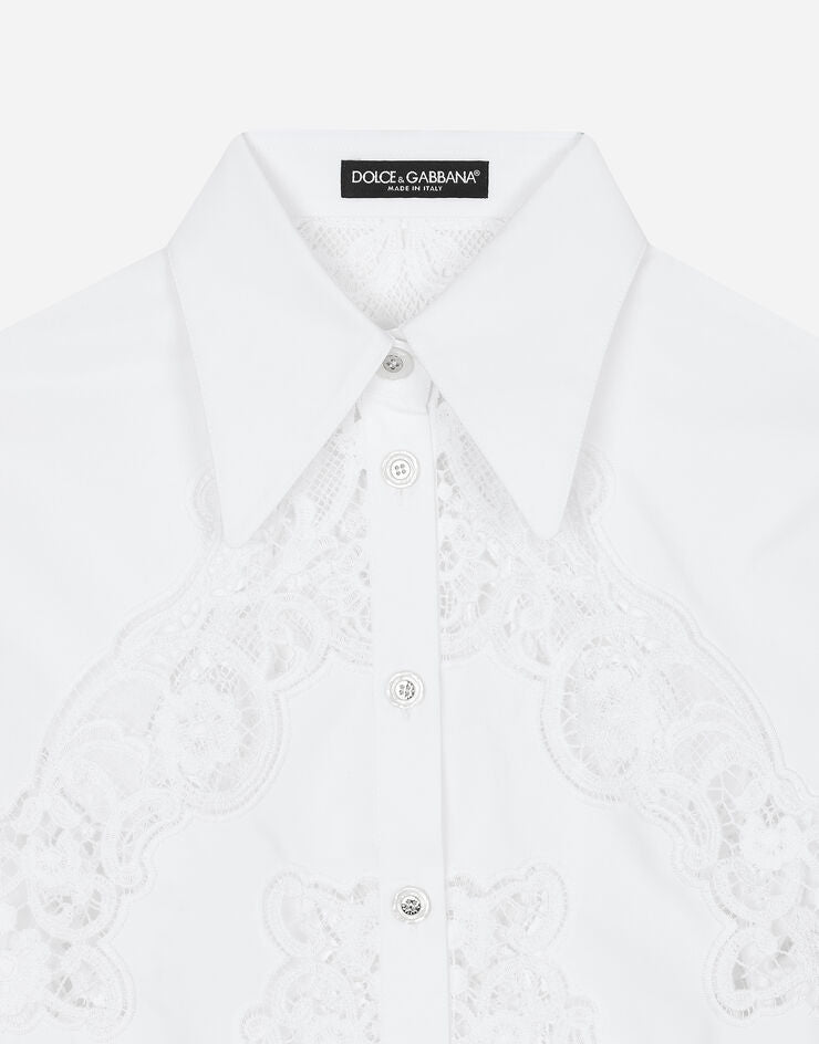 Cotton Shirt with Floral Openwork Embroidery